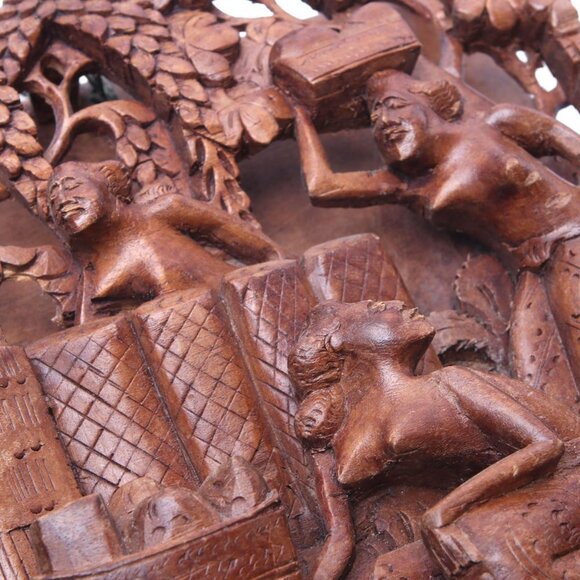 Vintage Balinese Wooden Hand Carved 3D Art Wall Hang Lightweight Wood Brown - Picture 12 of 15